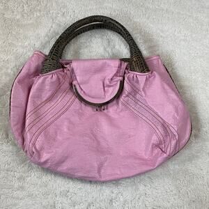 La Philipe faux croc handle oversized pink hobo bag